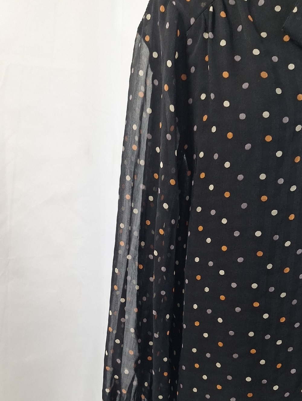 Black Polka Dot Tie-Neck Womens Blouse